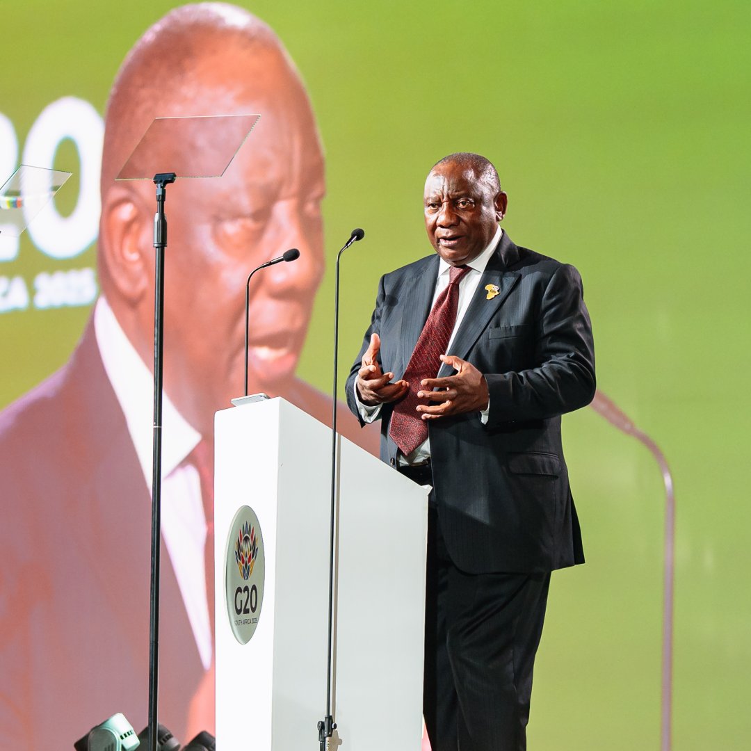 cnbcafrica's tweet photo. [EVENT] Leadership on the global stage. President Cyril Ramaphosa joins the B20 Summit as South Africa hosts this pivotal gathering, highlighting Africa’s role in building a more balanced and opportunity-driven global economy.

#B20SouthAfrica #SharedwiththeWorld #CNBCAfrica https://t.co/aqfNZ2sl66