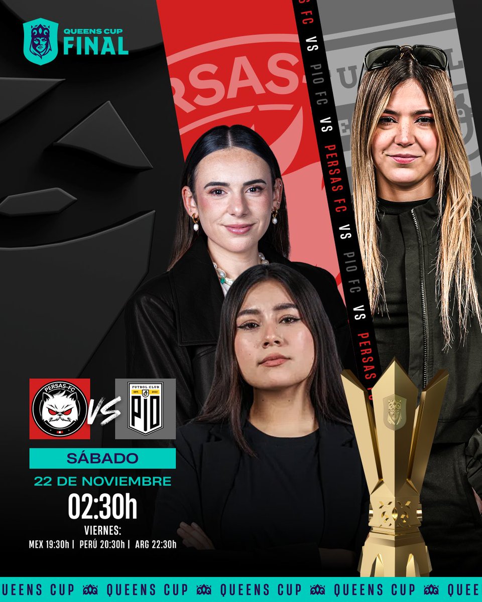Queda muy poco para la gran final de la Queens Cup 🏆

🐥 <a href="/PIOFCFemenil/">PIO FC Femenil</a> 🆚 <a href="/FCPersasFemenil/">Persas FC Femenil</a> 🐈
⏰ El sábado a las 2:30h🇪🇸.