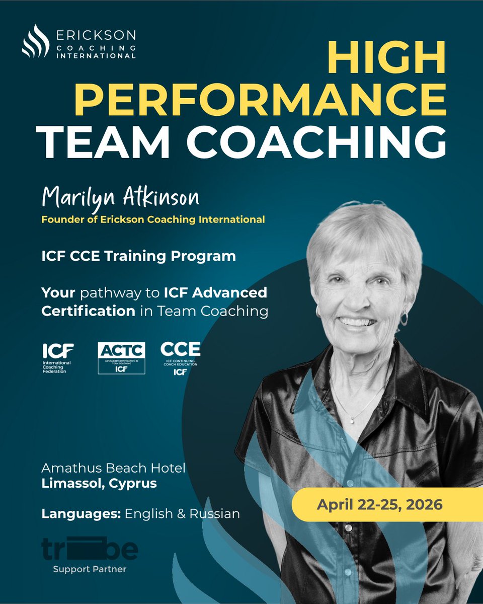 ericksoncoaches's tweet image. 📝Sign up for our in-person High Performance Team Coaching training, facilitated by Marilyn Atkinson herself, in the beautiful city of Limassol, Cyprus. Visit hubs.la/Q03TY3090 for more info. 
#EricksonCoachingInternational #SolutionFocusedCoaching