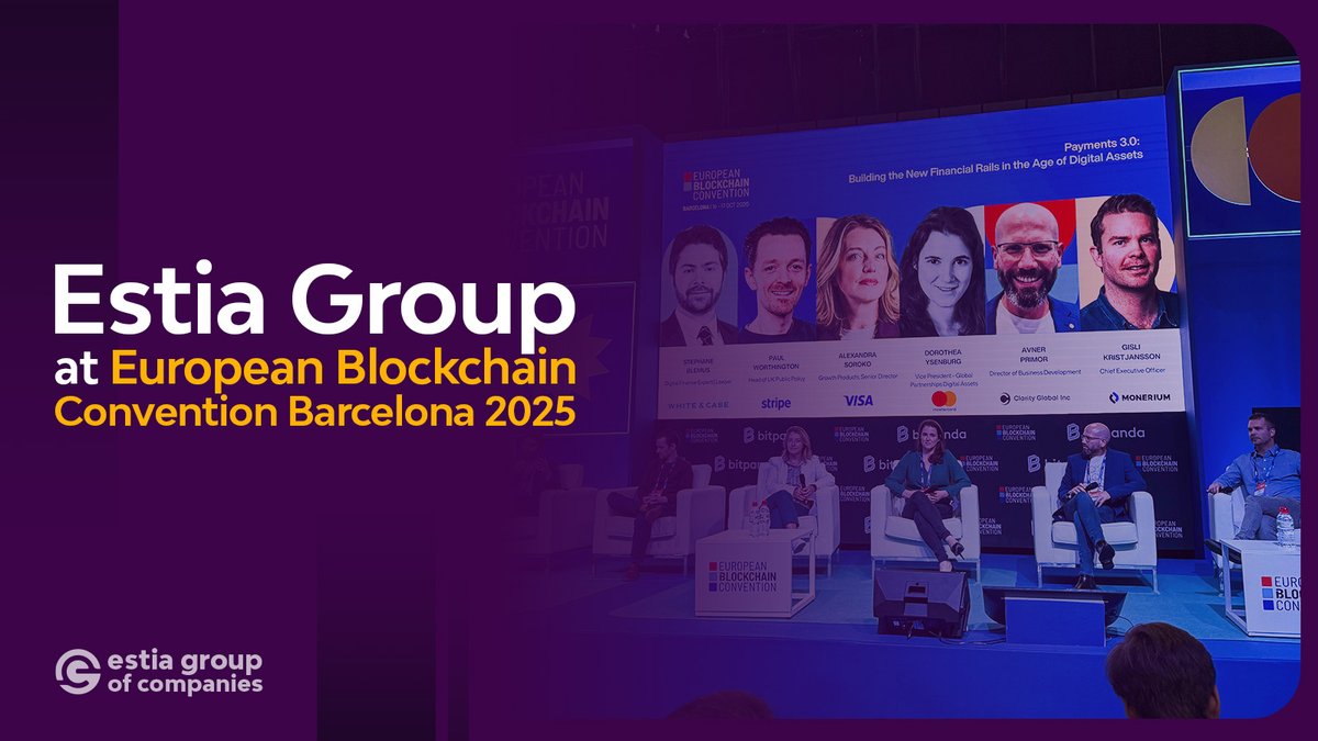 🚀 EstiaGroup proudly joined the #EuropeanBlockchainConvention in Barcelona (Oct 16–17, 2025)!

We connected with global leaders driving the future of #Blockchain, #Web3 &amp; #Fintech innovation. 🌍

Read the full article below!
estiagroup.io/en/newsroom/es…

#EBC2025 #DigitalAssets