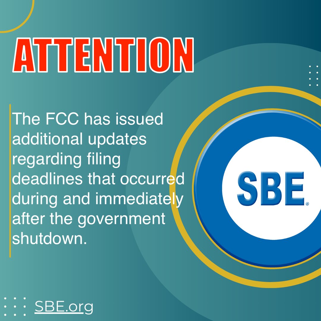 SBEorg's tweet image. More important information at sbe.org/fcc-deadline-e…

#BroadcastEngineering
#BroadcastTech
#Broadcasting
#RadioTech
#TVTech