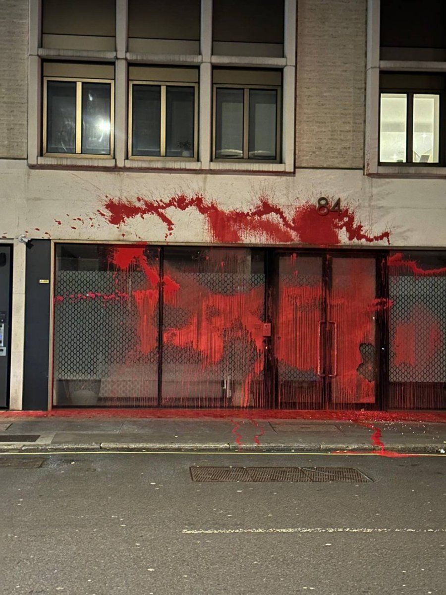 BREAKING: Tony Blair Institute hit by actionists from Shut The System this morning. Get your bloody hands off Gaza Tony!