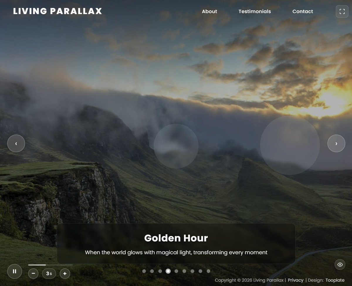 minthu's tweet image. Living Parallax Fullscreen image gallery with an auto-playing slideshow!

Get it from Tooplate 🍹

#LivingParallax #ImageGallery #htmlcssjavascript