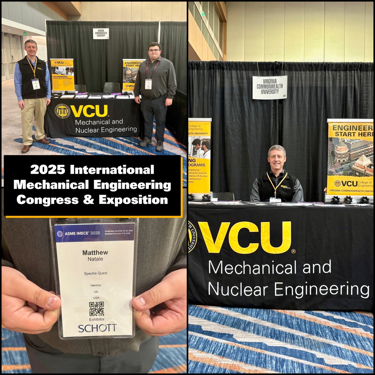 mnevcu's tweet image. While Dr. John Speich attended the 2025 International Mechanical Engineering Congress &amp;amp; Exposition (IMECE) in Memphis, TN, he reconnected with MNE Alumnus Matthew Natale, who works for and represents Spectra Quest!

#vcuengineering #mechanicalengineering