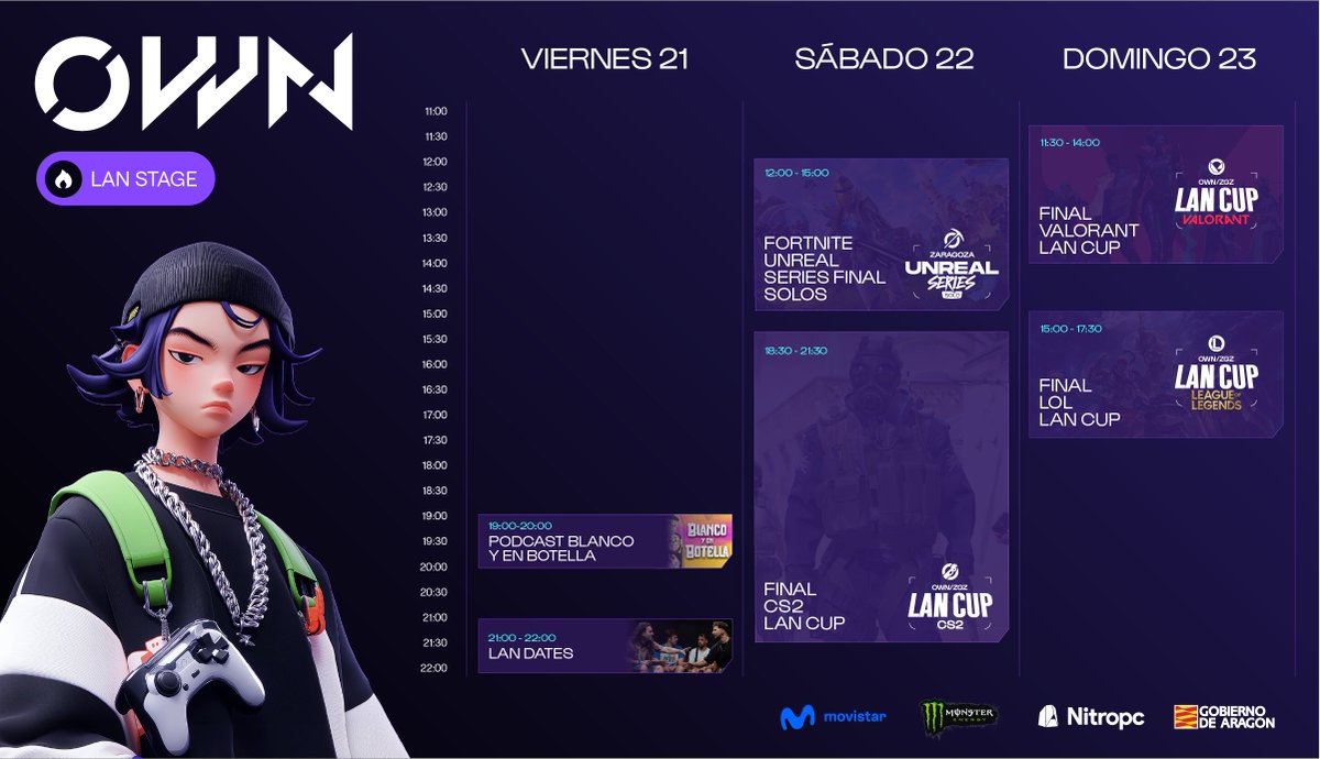 Horarios DEFINITIVOS de los escenarios de OWN Zaragoza. 

¡MAÑANA nos vemos! ❤️
