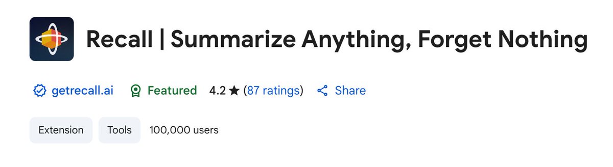 Our Chrome extension just hit 100,000 downloads 🎉 And we’re celebrating with a free annual Recall Plus subscription giveaway! 🥳

If you’ve got 20+ tabs open, feel overwhelmed, and know you should be learning faster and working smarter, but aren’t sure how to actually let AI