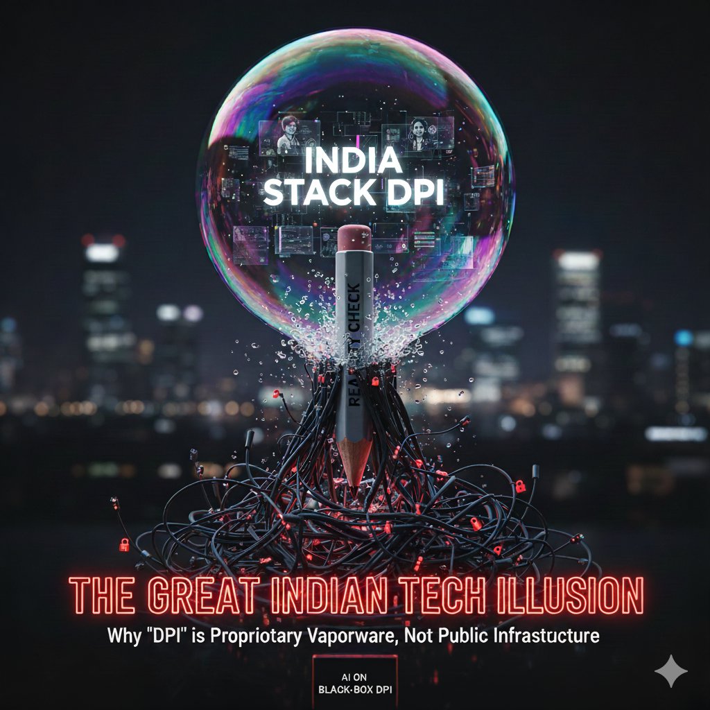 anivar's tweet image. 🚨 The Great Indian Tech Illusion: Why “DPI” Is Proprietary Vaporware

The narrative needs debugging. 🕵️‍♂️🐛

For years, global think-tanks have marketed &quot;India Stack&quot; or &quot;Digital Public Infrastructure&quot; (DPI) as the Linux of governance - open, democratic, and empowering. 🌍✨

But…