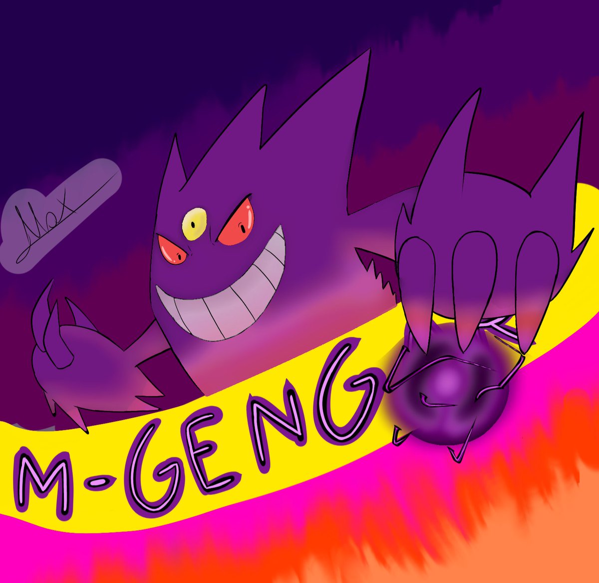 Hola Twitter volví con los dibujos 🥳🥳🥳🥳 acá con una ilustración de Mega gengar (inspirado en la carta de Mega gengar de phantom forces)
