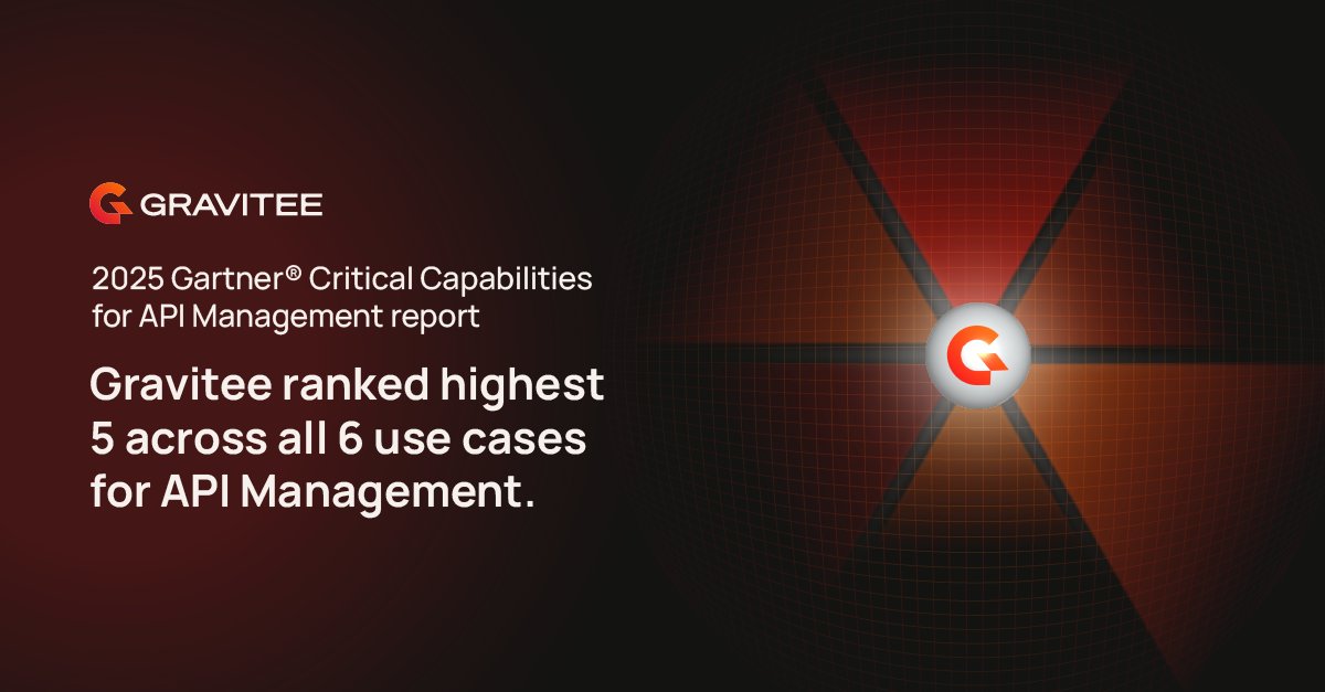GraviteeIO's tweet image. Gravitee has been ranked in the highest 5 across all 6 use cases in the 2025 Gartner® Critical Capabilities for API Management report! 🎉

👉 Download the full report now to see why Gravitee was recognized: bit.ly/48nMhMJ

#Gartner #APImanagement #AI