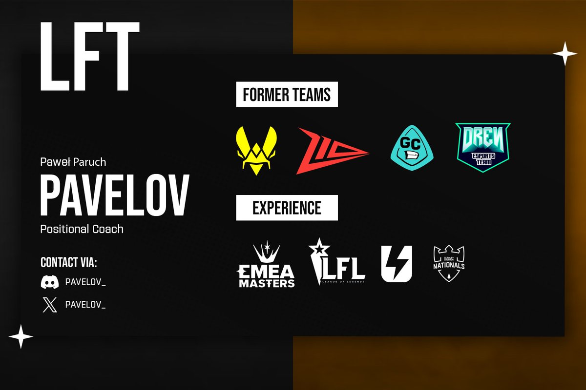 Pavelov_'s tweet image. LFT FOR 2025🏆

After taking some break this year due to personal matters I am happy to announce that I am looking for new opportunities. 

Mainly looking for positional/assistant coach positions! 

References:
@nahovskylol 
@Devilpiotr_ 
@hazel1euw 

Likes and rt's appreciated!
