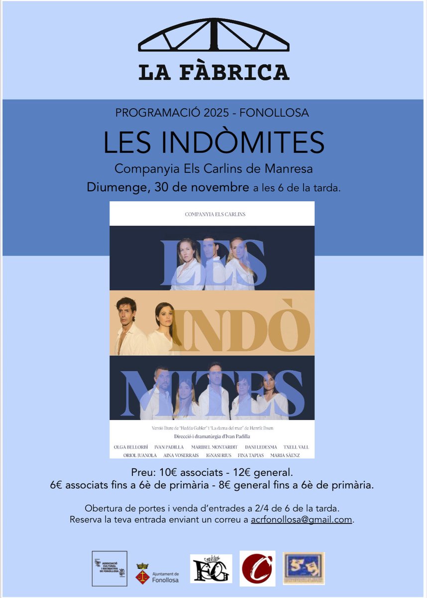 El diumenge 30 de novembre a les 6 de la tarda Les Indòmites de la companyia Els Carlins de Manresa. 

El divendres 12 de desembre a les 7 del vespre s’oferirà la xerrada “L’art de morir a la llum de les experiències properes a la mort”, a càrrec d’Oriol Pérez i Treviño