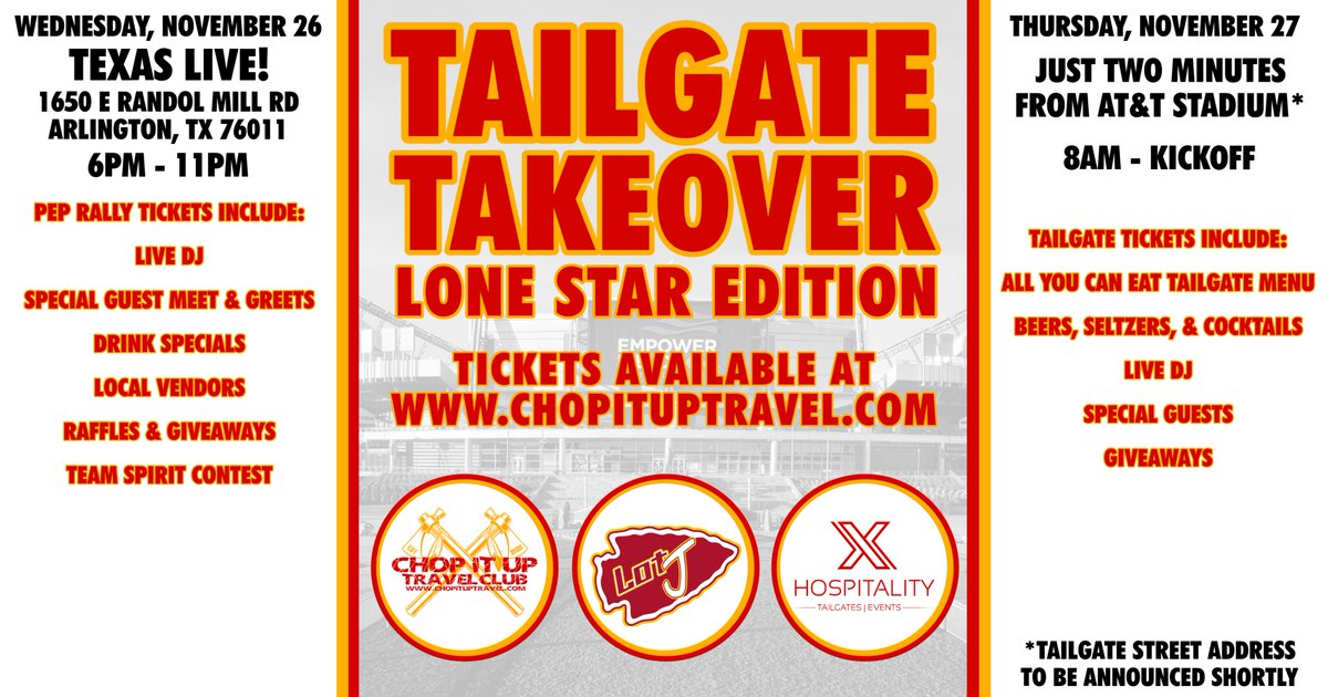 Who's ready for a road trip?

tickpick.com/organizer/even…

#ChiefsKingdom #chopitup <a href="/ChiefsLotJ/">nathan morrow</a>