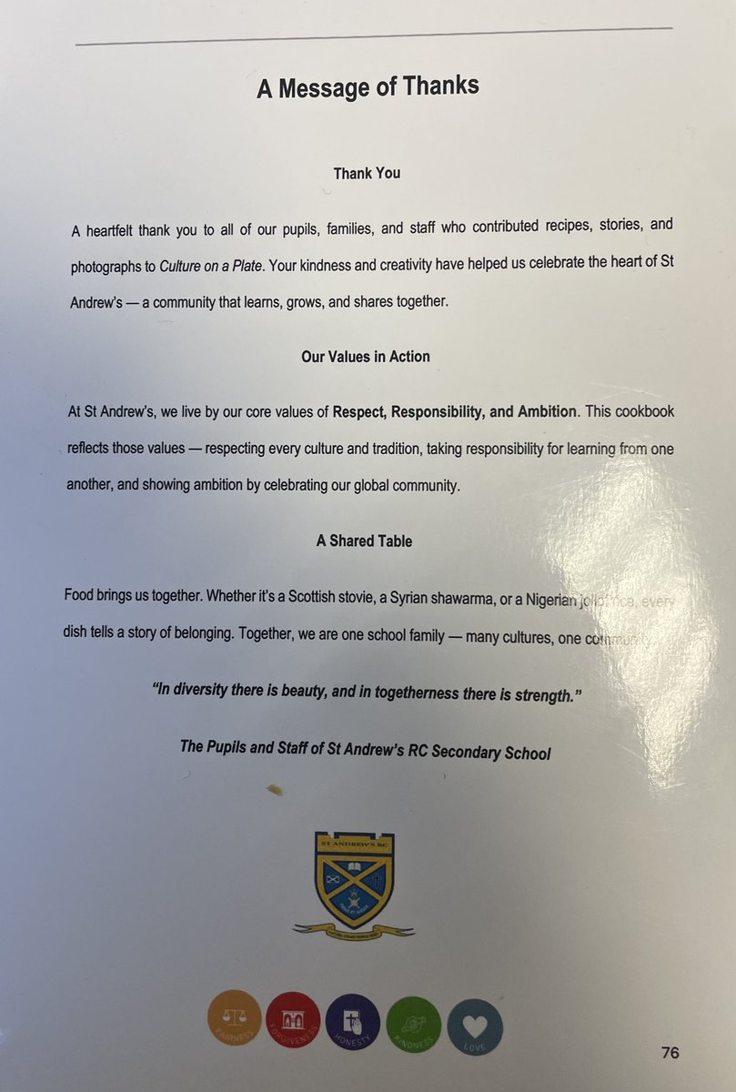 StAndrewsRCSec's tweet image. Culture On A Plate - our new cookbook celebrating the diversity of our school.
Copies on sale at our School Office and all leading bookstores 📚 
#Culture #Inclusion #Diversity