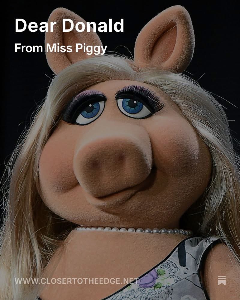 Cathy2NotToday's tweet image. 🏆🏆Brilliant take down … from the real Miss Piggy 

Dearest Donald,

It is moi, Miss Piggy, and I am writing because you have committed a sin so grotesque, so tasteless, so fundamentally idiotic that even the Muppet chickens gasped. You called a reporter—an intelligent,…