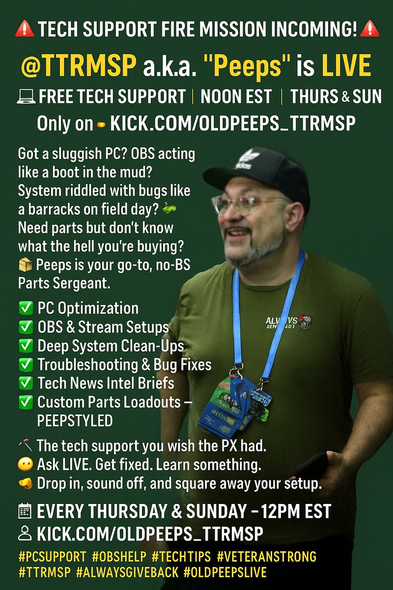 ttrmsp's tweet image. 💥 HEY TECH BREAKERS!
It’s that time FREE PC HELP, happening RIGHT NOW!
Jump in, ask anything, get fixed up.
Powered by the @KickCommunity 🙌

🔗 kick.com/oldpeeps_ttrmsp