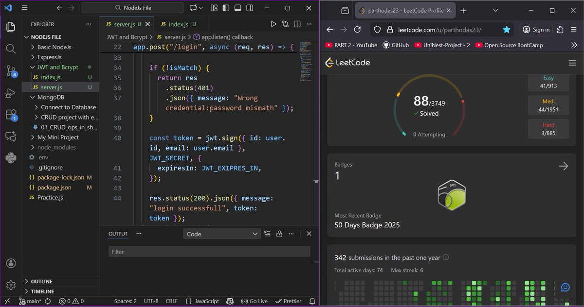 Parthodasm23's tweet image. sometimes it&apos;s really difficult to continue both dev and dsa everyday but at least i&apos;m trying to do both #100DaysOfCode