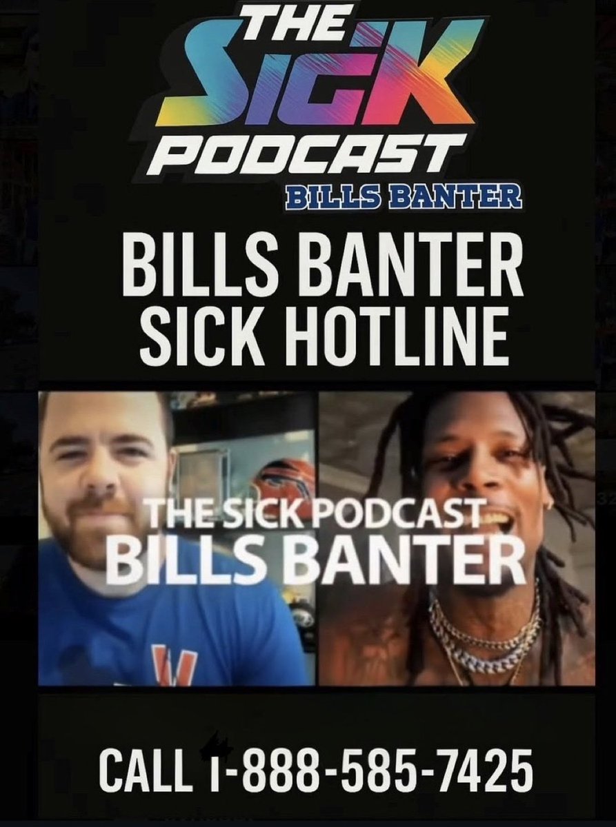 StevieJohnson13's tweet image. Reminder: Never hesitate to join us.
Every Thursday on The @SickPodBills

Join: @MichaelFFlorio, @WufoSports, ⁦@Drew__Buckets⁩, and #SJ13.

You can call us at 1-888-585-7425.
We’re live 3PM PST that’s 6PM EST.

#thesickpod #handlebizhavefunrepeat