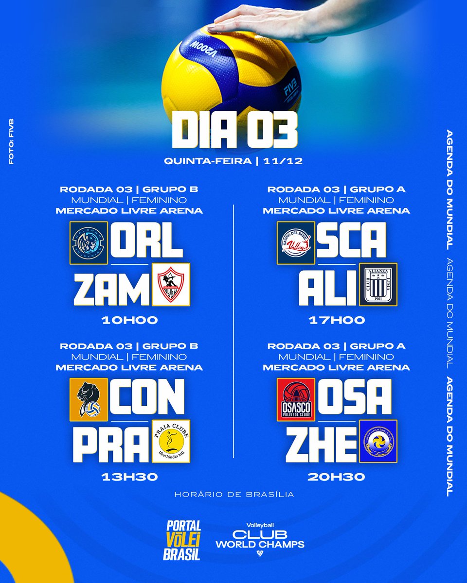 portal_volei's tweet image. 📆 Agenda completa de jogos do Mundial de Clubes Feminino 2025, as partidas serão disputadas na Mercado Livre Arena Pacaembu, em São Paulo (SP), entre os dias 09 e 14/12. As duas melhores equipes de cada grupo avançam a fase final. As semifinais e as finais serão 13h00 e 16h30.…