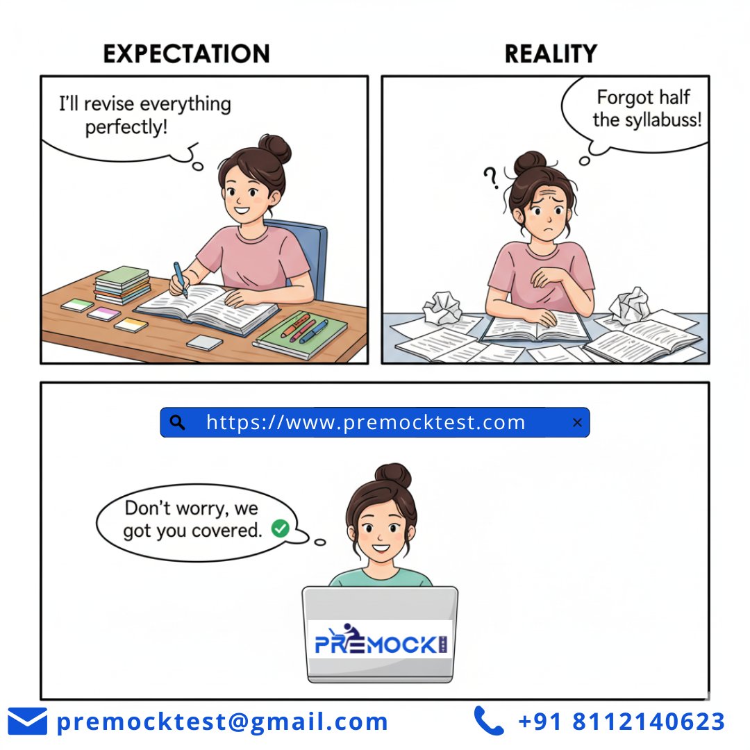 PremockT90018's tweet image. When exam prep hits the Expectation vs Reality switch 😅 Premocktest: Your backup plan.
#OnlineMockTest #MockTestPractice #Premocktest #TestPrepOnline #ExamPreparation #PracticeMakesPerfect #OnlineLearning #StudyTools #ExamReady #CompetitiveExamPrep
#PracticeTest #TestSeries