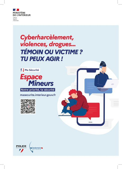 Gendarmerie's tweet photo. #Nouveau 📲 La @Gendarmerie et la #Police ouvrent l’Espace Mineurs sur https://t.co/nbrMgtu6h0 : un tchat 24/7, confidentiel et sécurisé, pour aider les plus jeunes face aux violences, au harcèlement ou aux dangers numériques. Un lieu pour parler, protéger, agir. https://t.co/R5eysJwxYm