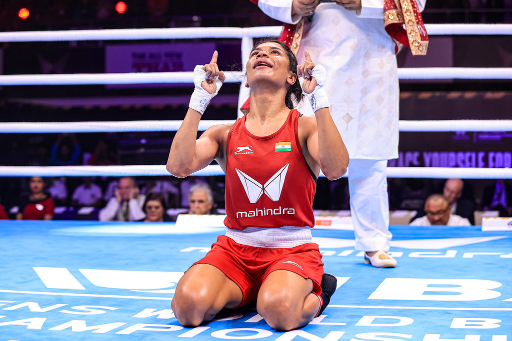 TheKhelIndia's tweet image. NIKHAT ZAREEN IS WORLD CUP CHAMPION! 🏆

India&apos;s Nikhat defeated Guo Yi Xuan 5-0 in Women&apos;s 51kg at World Boxing Finals 2025! 💪

5th Indian to win the Gold Medal here! 🏅🔥

A COMPLETE DOMINATING RUN, WELL DONE 🇮🇳💙