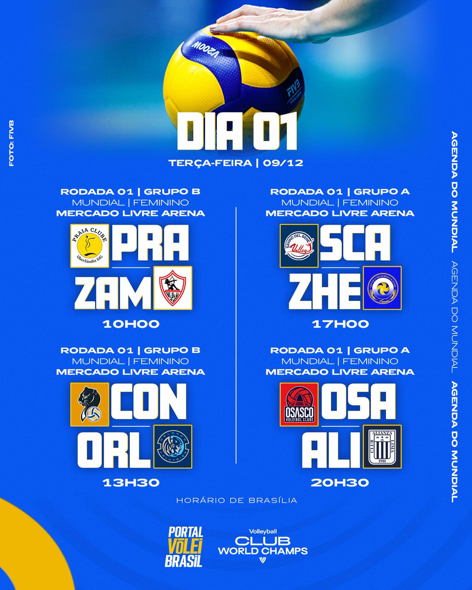 portal_volei's tweet image. 📆 Agenda completa de jogos do Mundial de Clubes Feminino 2025, as partidas serão disputadas na Mercado Livre Arena Pacaembu, em São Paulo (SP), entre os dias 09 e 14/12. As duas melhores equipes de cada grupo avançam a fase final. As semifinais e as finais serão 13h00 e 16h30.…