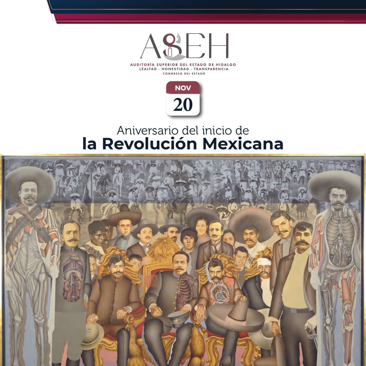 ASEH_Hgo's tweet image. Conmemoramos el inicio de la #RevoluciónMexicana.
Los ideales de Villa, Zapata y Felipe Ángeles siguen vigentes: justicia, honestidad y rechazo a la corrupción.
En la @ASEH_Hgo, cada auditoría fortalece la transparencia y la rendición de cuentas. 
Mtro. @jorvalverdeASEH