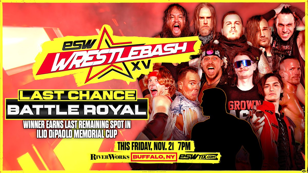 Doors open for #ESWWrestleBash XV at 6 p.m. The opening bell is set for 7 p.m. with the Last Chance Battle Royal starting off the night!

Pre-sale priced tickets cut off at midnight. Ticket prices rise by $5 at the door. Lock them in now at ESWTIX.com.