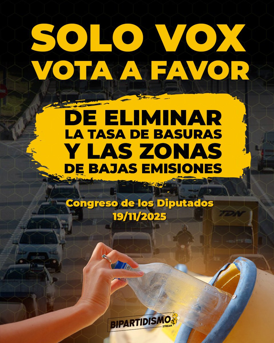 🔴 VOTACIONES CONGRESO DE LOS DIPUTADOS | 19.Nov.25

Sólo VOX vota a favor de eliminar el tasazo de basuras y de eliminar las zonas de bajas emisiones.