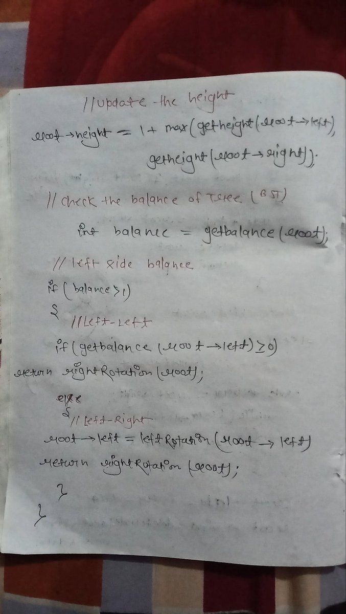 programmersatya's tweet image. 💡 Day 36 of #100DaysOfDSA 
 
✅  AVL Tree deletion 

I’m currently learning Data Structures &amp;amp; Algorithms in C++ from the CoderArmy YouTube channel with Rohit Negi brother — an amazing mentor 
#100DaysOfCode #DSA