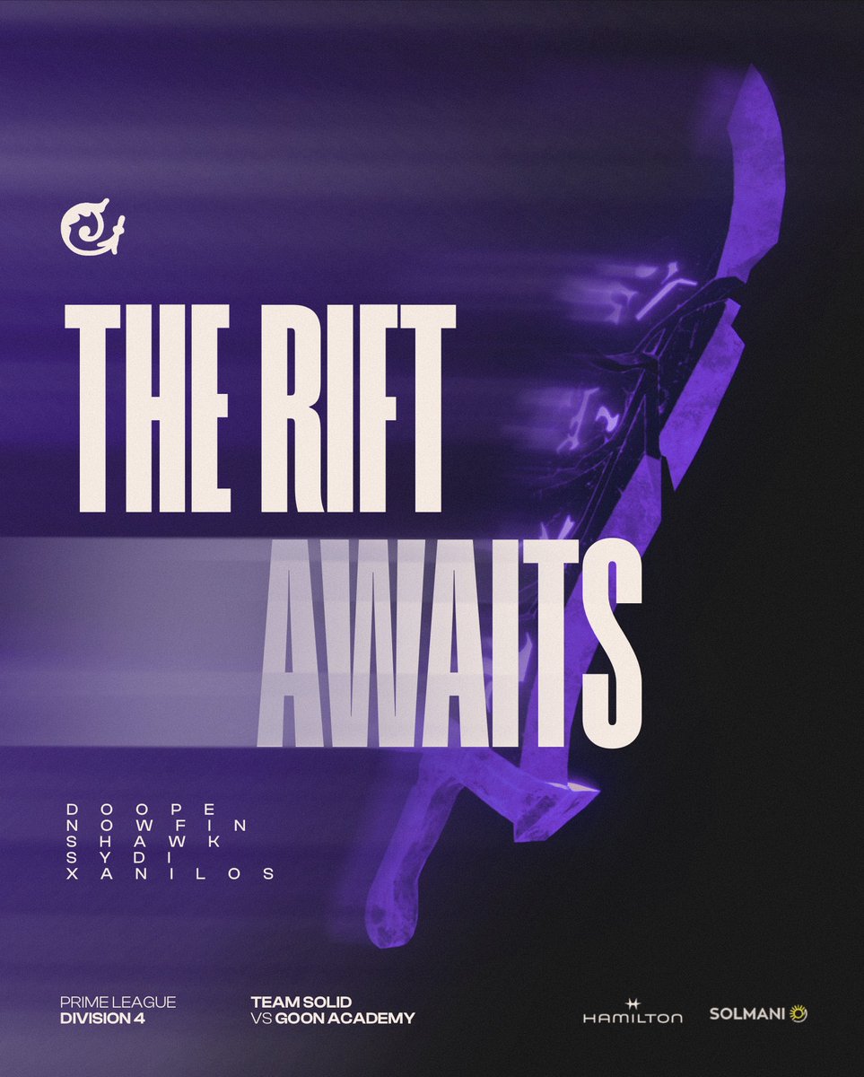 🔮 Dernier match de la saison ! 

Les Playoffs ne sont plus accessibles mais on se doit de finir sur une bonne note ! 

⏱️ 20:30 CEST
🆚 Goon Goon Goon Academie

#WeAreSolid🟣⚪️