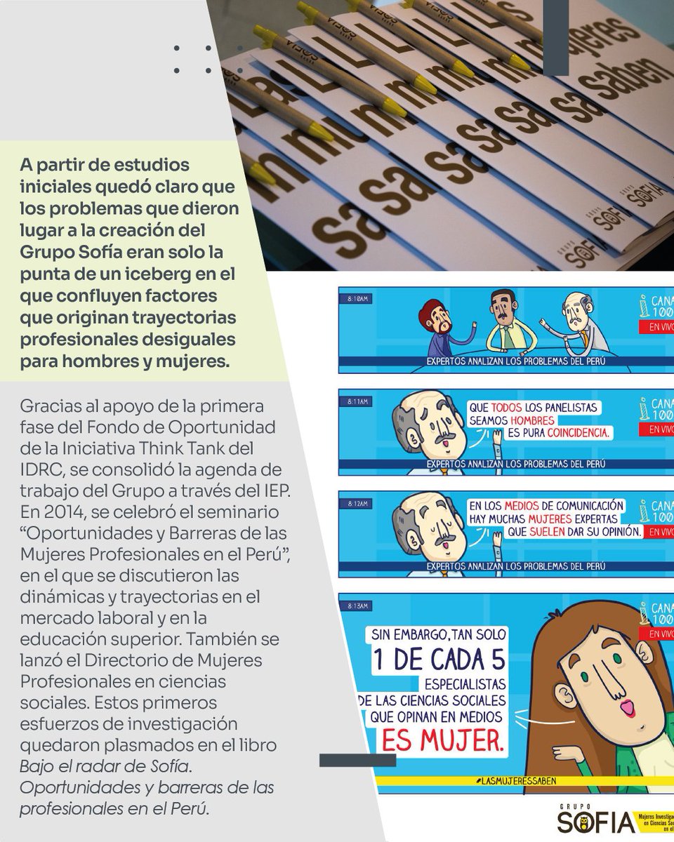 GRADEPeru's tweet photo. #GRADE45 Frente a la evidencia de que las mujeres en CCSS participaban bastante menos que los varones en los espacios públicos de diálogo y discusión, en el año 2014 investigadoras del @cisepa_pucp, @IEPeruanos, @UdelPacifico y @GRADEPeru conformaron el Grupo Sofía. 1/2 https://t.co/kRwmV0dYAz