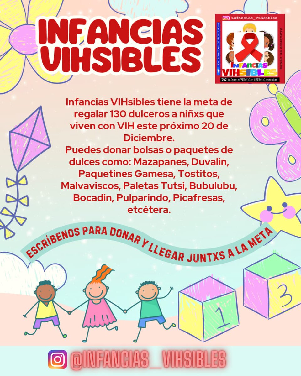Somos una red de difusión sobre la existencia de menores nacidos con VIH, luchamos contra el estigma y la discriminación pero hoy necesitamos de su apoyo y generosidad para contribuir a la posada de estos  menores.
Información y detalles se dan por mensaje directo