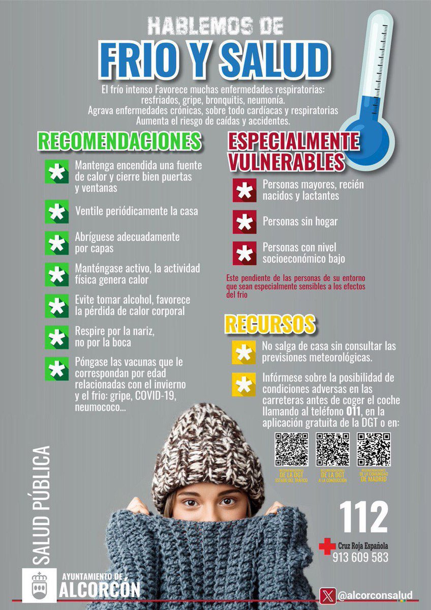 🚨 ATENCIÓN 🚨

❄️🌡️ Se prevén temperaturas de hasta 0ºC en #Alcorcón los próximos días. 

⚠️ Toma precauciones: abrígate, mantén tu hogar caliente y cuida de los más vulnerables.