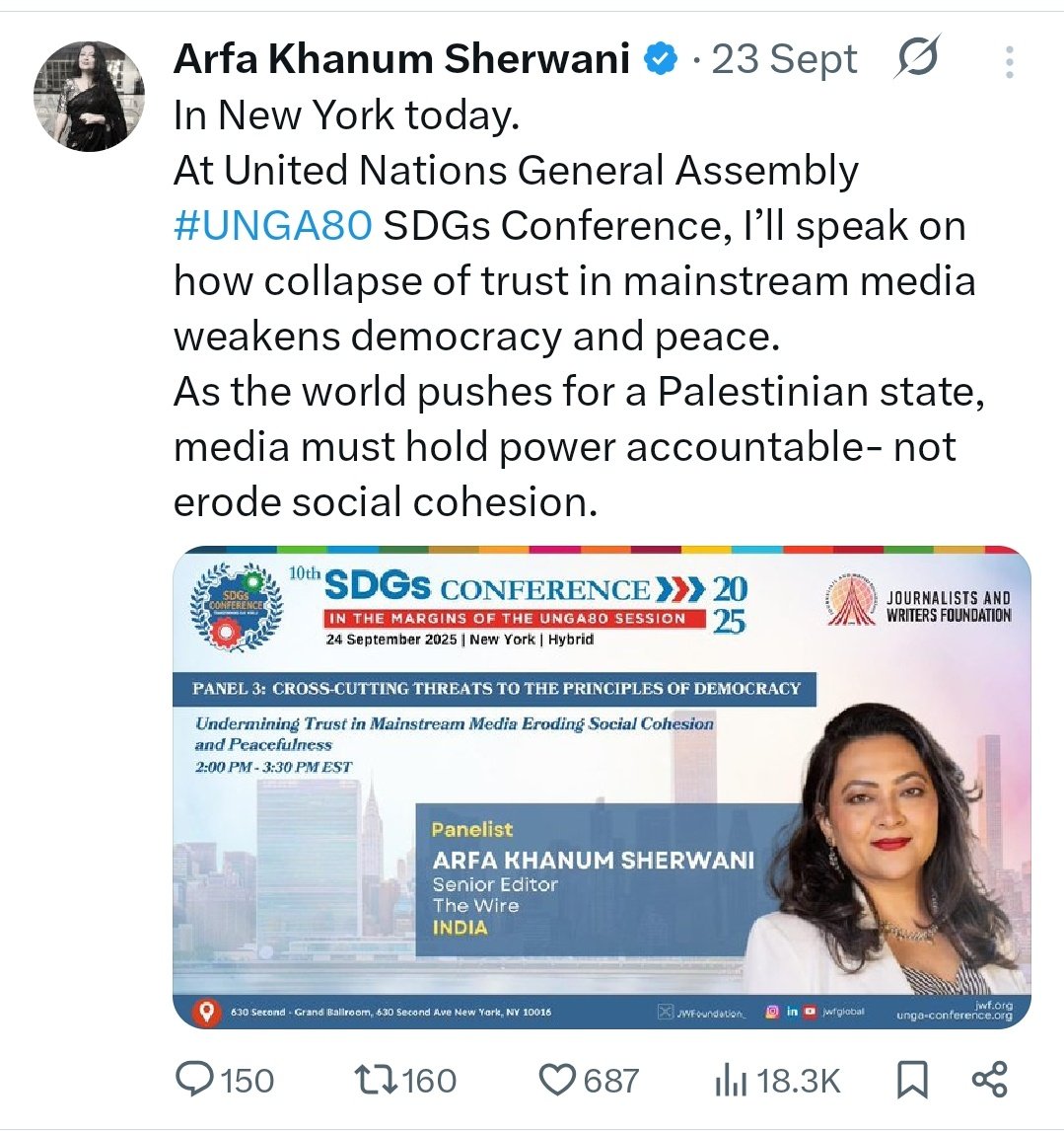 Dear_Men_Life's tweet image. UN and all the US backed leftist organization calls them in conference,  fund them and then she creates Anti Hindu Pro Palestine content.

Remember, the Wire is just not very much viewed youtube channel but still she is able to go on top of the world and click photo.