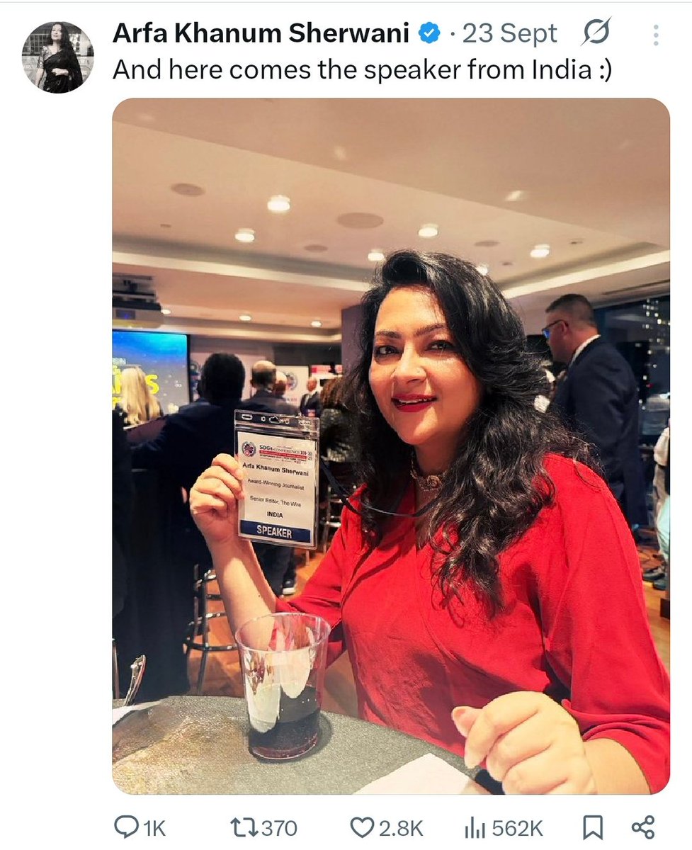 Dear_Men_Life's tweet image. UN and all the US backed leftist organization calls them in conference,  fund them and then she creates Anti Hindu Pro Palestine content.

Remember, the Wire is just not very much viewed youtube channel but still she is able to go on top of the world and click photo.