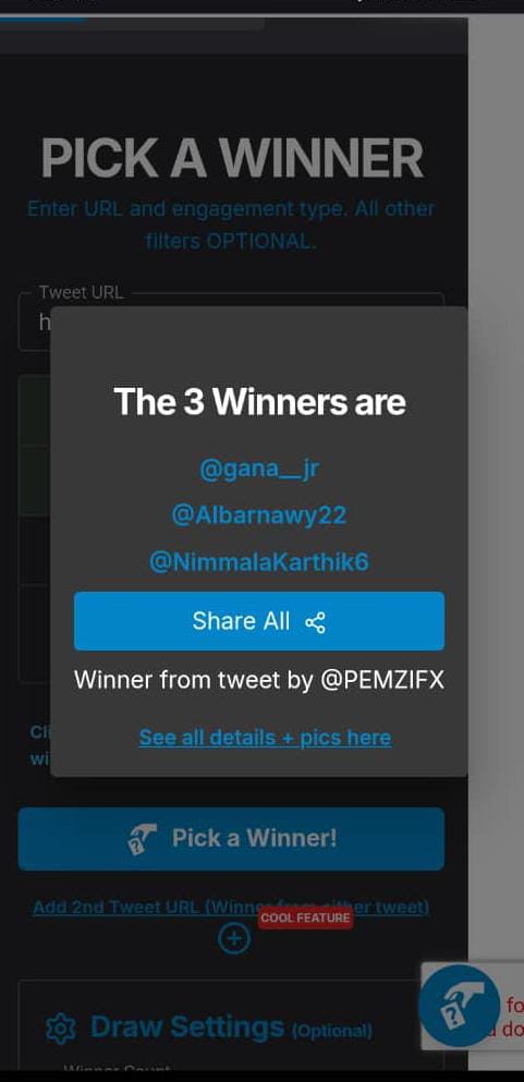 Congrats xpickr Winners - built by <a href="/xpickr/">Xpicker2</a> - <a href="/gana__jr/">Umar Gana 🛜</a> <a href="/Albarnawy22/">Albarnawy🛜</a> <a href="/NimmalaKarthik6/">Nimmala Karthik</a>
 xpickr.com/draw/176357705… #xpickr