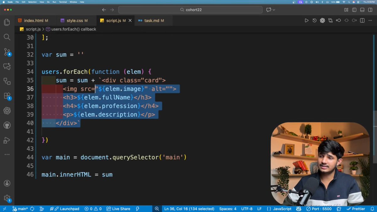 stackarnav's tweet image. 📆Day 46 of Sheryians Cohort 2.0 | Today&apos;s class finally connected a big dot for me.
 How backend data actually shows up on the frontend.
forEach + Array of Objects.
Simple… until you realize it powers almost every real app we use.
@sarthacksharma even started building a small…