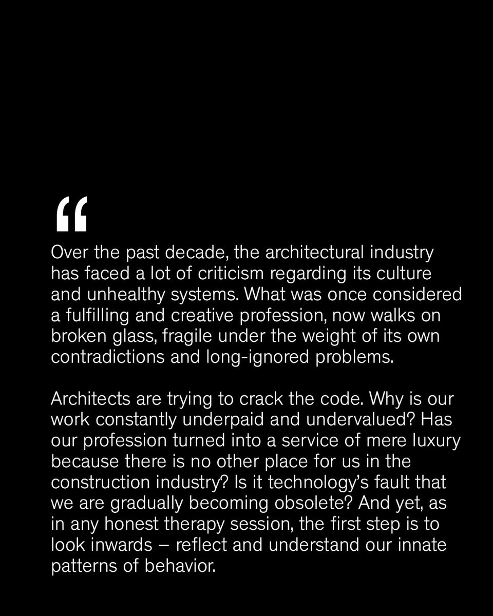 Architizer's tweet image. A call for reflection: Offering a sharp critique to the profession’s current culture — not to abandon the field, but to help improve it.

✍️ By: Eirini Makarouni
👉 Read more: hubs.la/Q03VdC230
