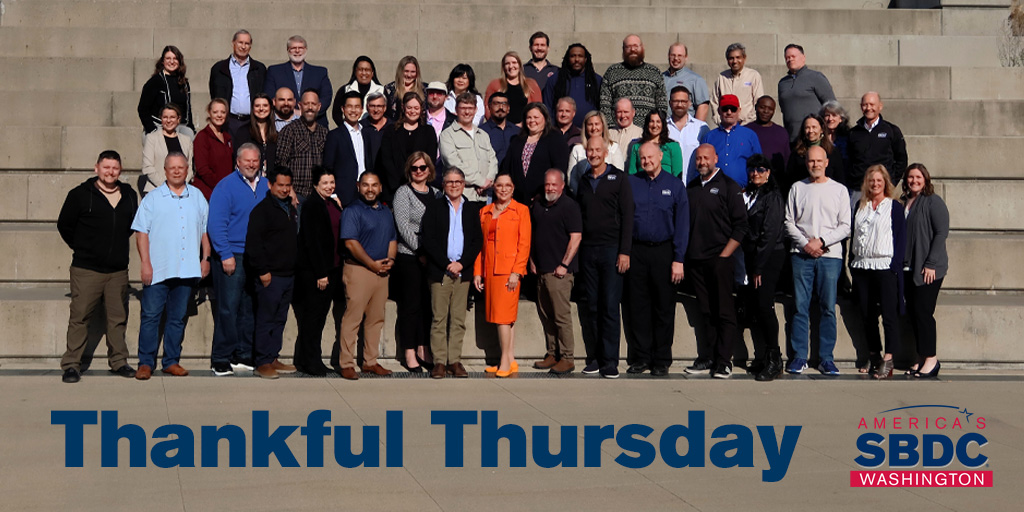 We are so thankful for all of our dedicated and hardworking staff. If it wasn't for all of you, the Washington #SBDC would not be the organization it is today. The work that you do makes a difference in the lives of so many people! Thank You!

#ThankfulThursday