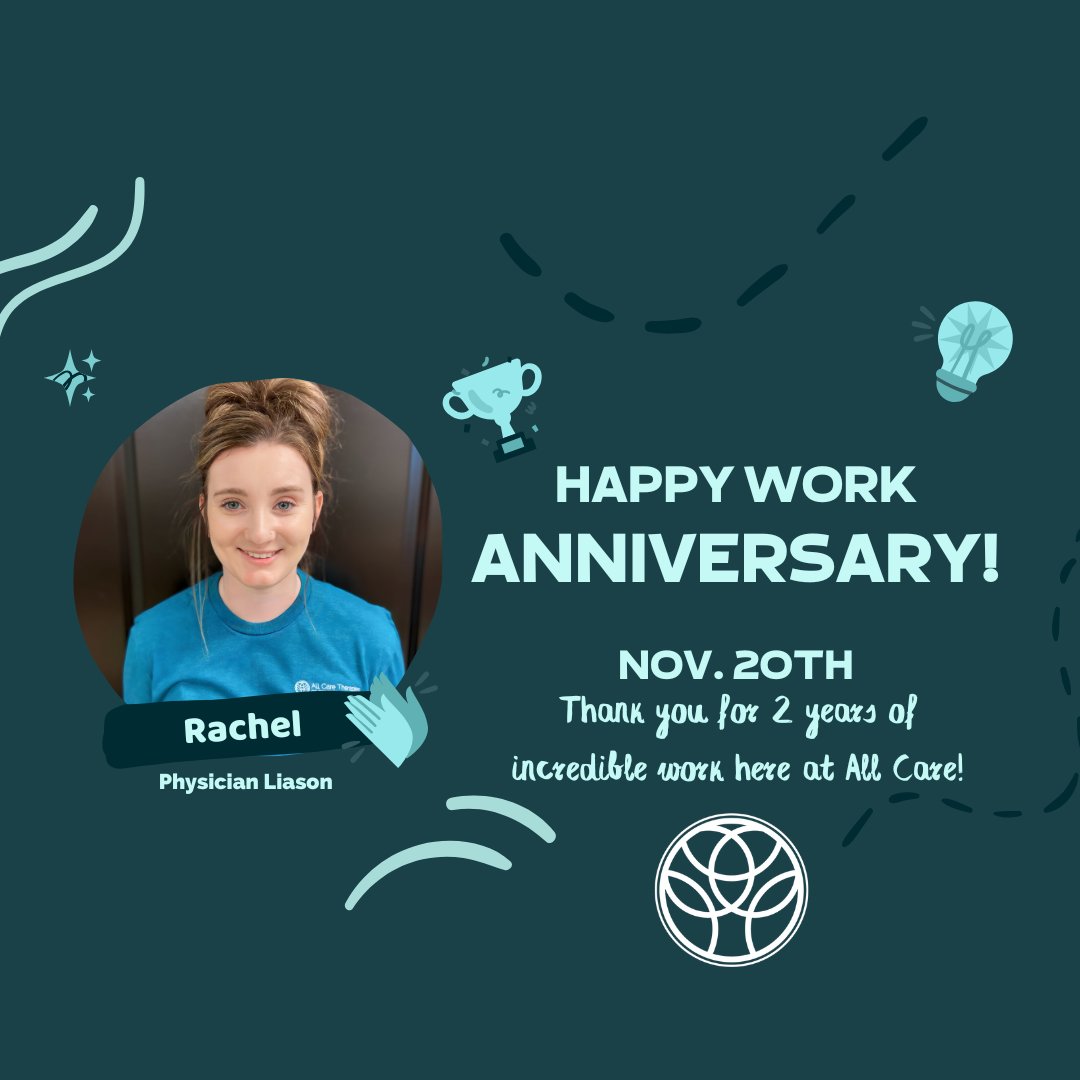 AllCareGT's tweet image. 🎉 Today marks 2 YEARS of Rachel being on our team at All Care! Lately, she has been helping out from home while taking care of her two twin babies! Happy workaversary, Rachel. Thank you for ALL you do for the  office crew and beyond. 
#adminteam #anniversary #allcaretherapies