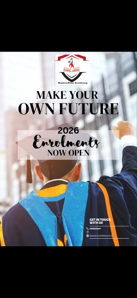 NationRiseZA's tweet image. Empowering young minds:Online education for Grades 1-12
All subjects are available✅
#nationriseacademy
#G20SouthAfrica
#AdHocCommittee