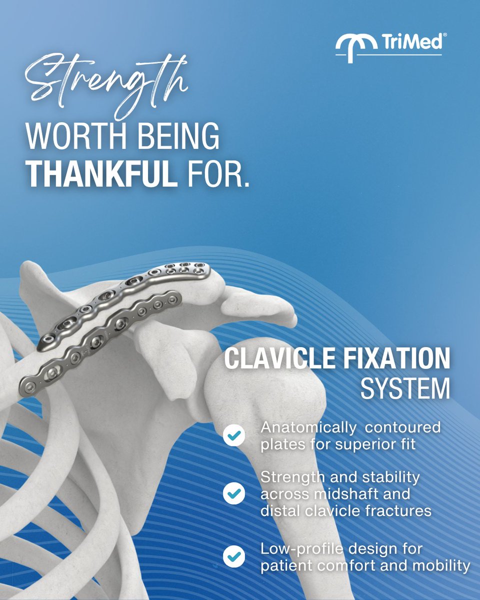 Strength worth being thankful for. 💪

The TriMed Clavicle Fixation System is low-profile and designed for better fit.

#TriMedOrtho #ClaviclePlating #Orthopedics #SurgicalInnovation #GratefulSeries #SurgeonConfidence #PatientCare