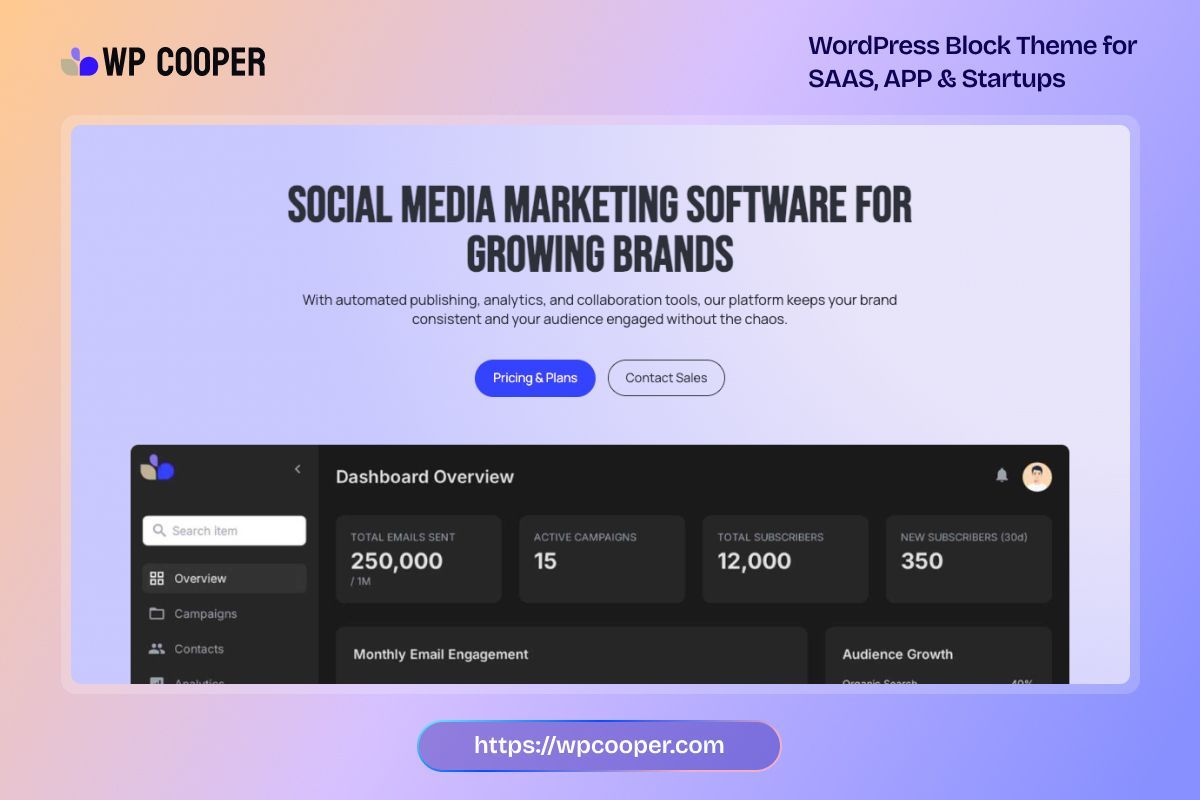 wp_cooper's tweet image. Built with 100% native Gutenberg, this hero loads instantly, works with FSE out of the box, and lets you build a high-performance landing page in minutes — no plugins, no page-builder bloat.

Get started for free: wpcooper.com