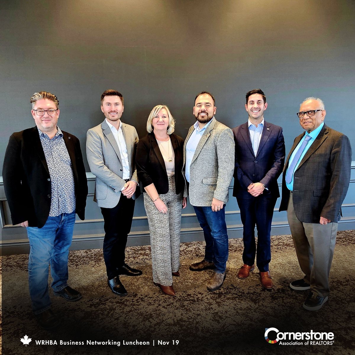 Yesterday, members of Cornerstone's advocacy committees attended the <a href="/RenoMarkWRHBA/">Waterloo Region Home Builders' Association</a> Business Networking Luncheon. Keynote speaker, Marlon Bray, Executive Vice President of Clark Construction Management. Also pictured are <a href="/MarieInWaterloo/">Marie Schroeder</a>, and WRHBA President, Matt Ninomiya.