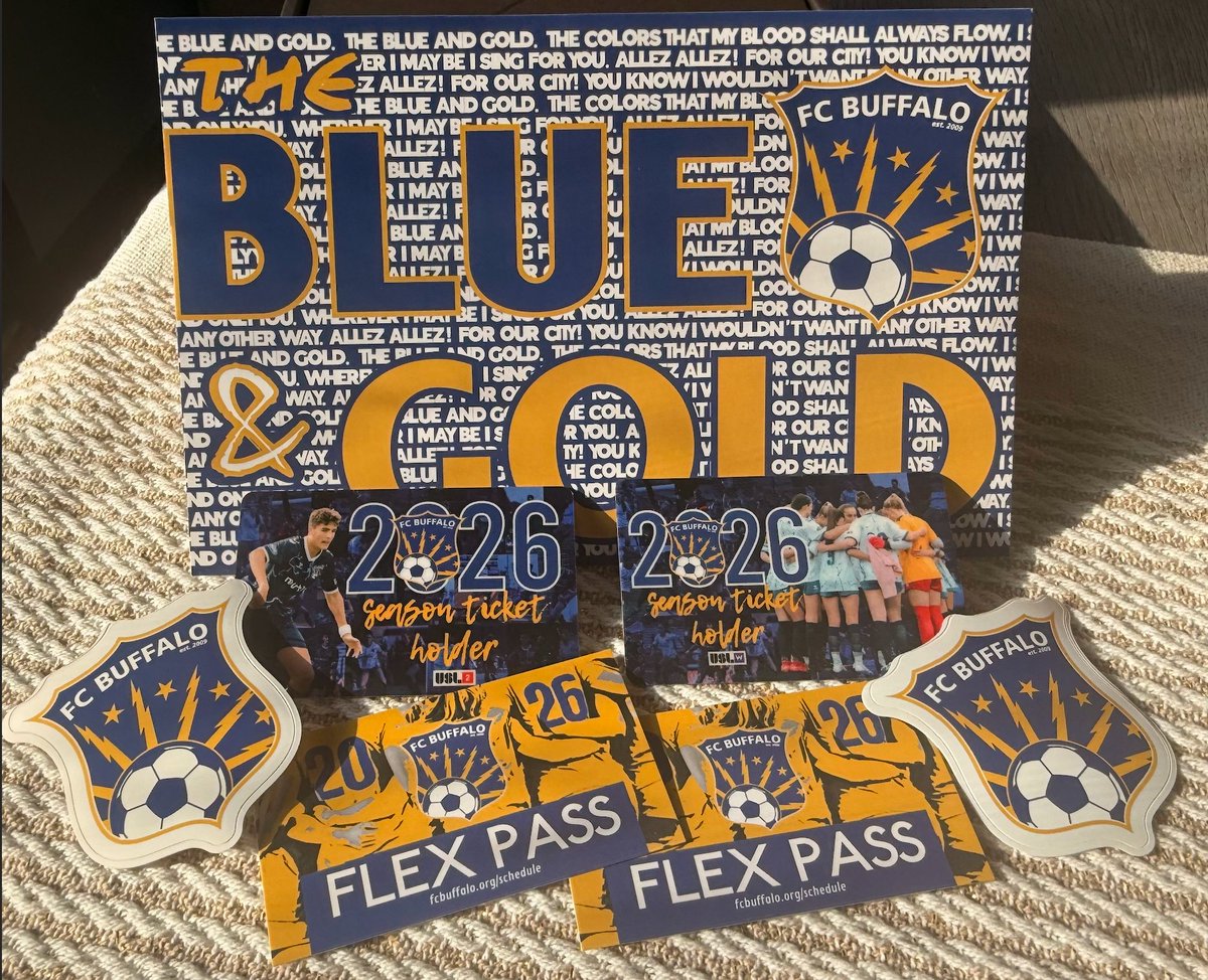 FCBuffalo's tweet image. Once more, with feeeeling 🔵🟡🦬

Support #Buffalo's top men's and women's club in @USLLeagueTwo &amp;amp; @USLWLeague in 2026.

Season tickets have arrived early and start shipping TODAY! --&amp;gt; fcbuffalostore.com/shop