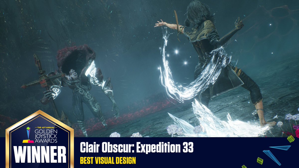 HazzadorGamin's tweet image. Golden Joysticks Awards 2025 

Clair Obscur Expedition wins 
• Best Story Telling
• Best Visual Design 
• Best Soundtrack 
• Studio of the Year (Sandfall Interactive)

🧵