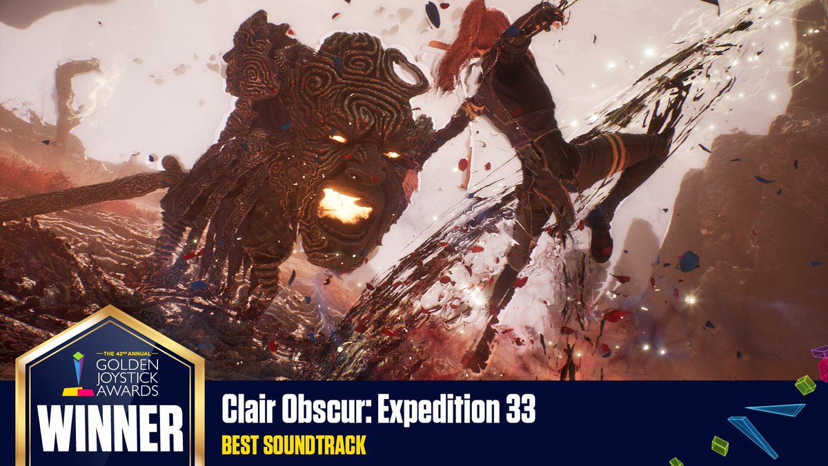 HazzadorGamin's tweet image. Golden Joysticks Awards 2025 

Clair Obscur Expedition wins 
• Best Story Telling
• Best Visual Design 
• Best Soundtrack 
• Studio of the Year (Sandfall Interactive)

🧵