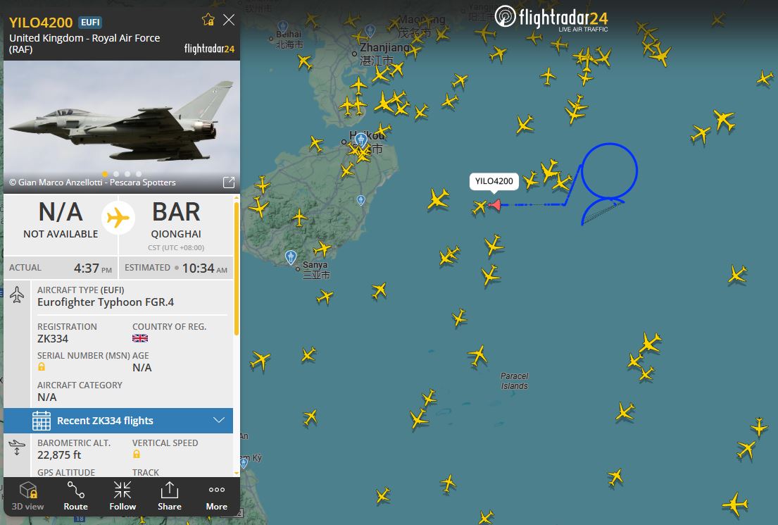 A Chinese drone appeared on FR24 using the ID of RAF Typhoon, flying a drone-like pattern around Hainan before landing on the island. A reminder of how easily ADS-B can be manipulated.