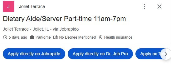 ScamFinderSam's tweet image. There&apos;s a vacancy for a job opening at Joliet Terrace for a Dietary Aide/Server, one of the job descriptions is bringing meals to someone that is confined to their room. Something scammer says they REFUSE to do there, and one of her reasons she&apos;s used for needing DoorDash. 🤥